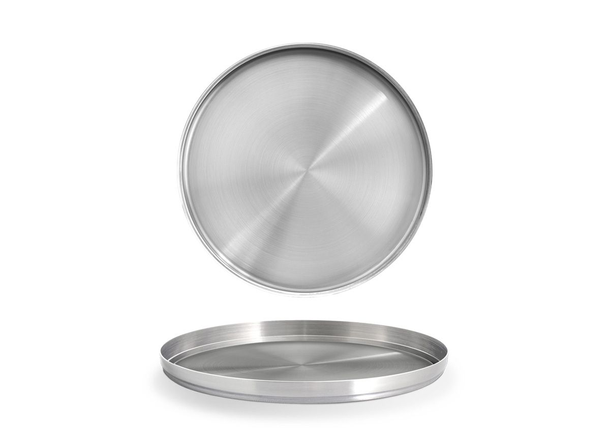 9" Round Brushed Stainless Soho Tray - Silver