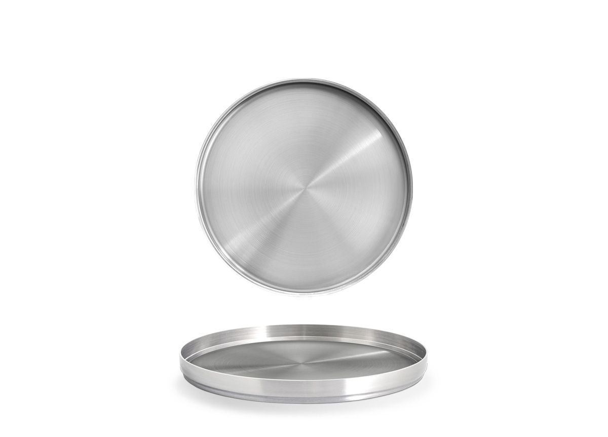 7.5" Round Brushed Stainless Soho Tray - Silver