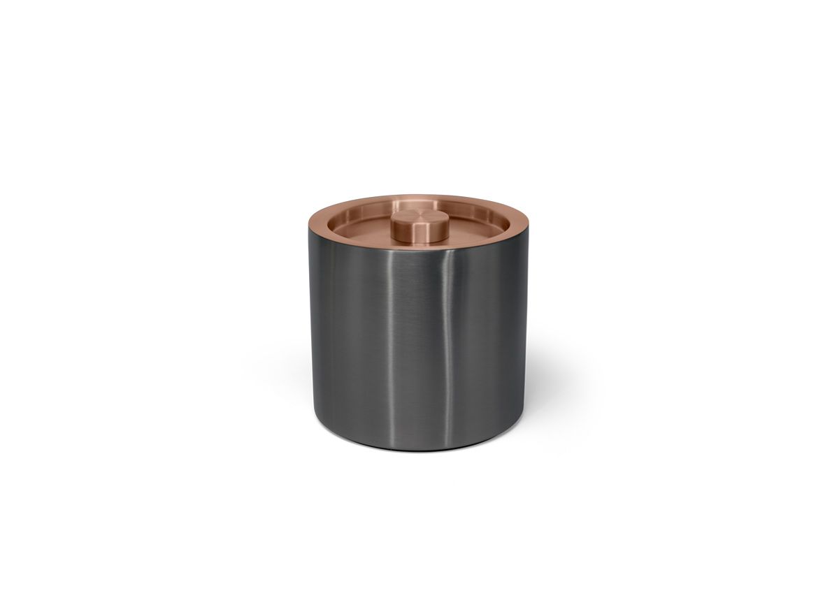 3 qt Round Brushed Stainless Ice Bucket - Matte Black With Rose Gold Lid