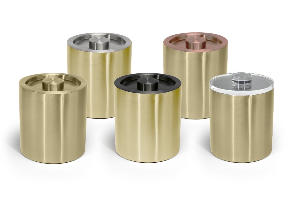 2 qt Round Brushed Stainless Ice Bucket - Matte Brass