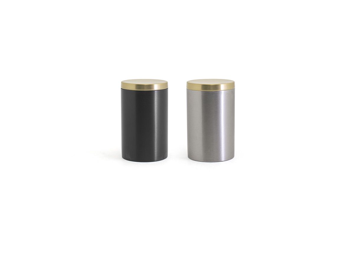 Round Brushed Stainless Jar - with Matte Brass Lid